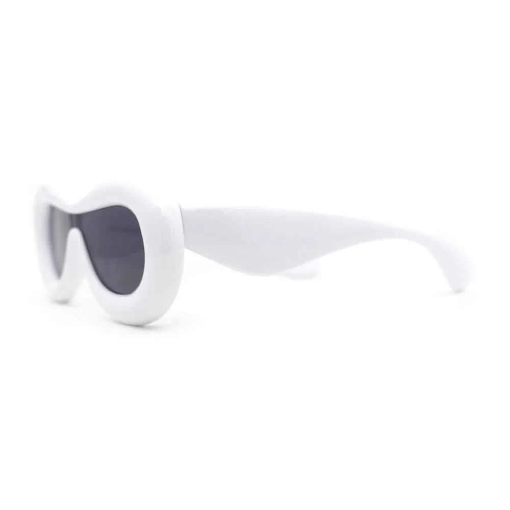 White Padded Futuristic Sunglasses Oversized Shield‎ Visor Chunky Frame Shades